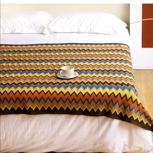 Bohemian Zigzag Coffee Tassel Blanket - Picture 5 of 10